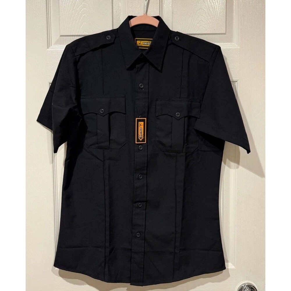 Ryno Gear Mens Navy Blue Short Sleeve Security Uniform Shirt Size M 15-15.5 NWT